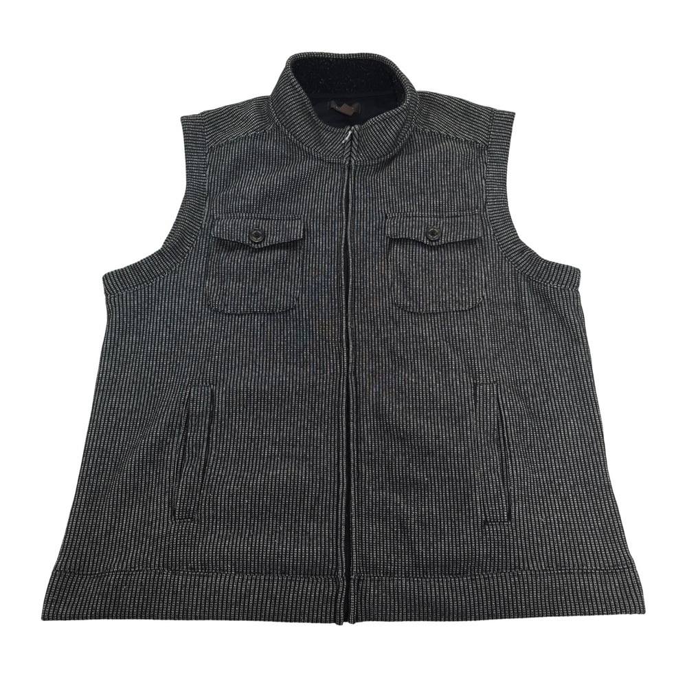 Tasso Elba Mens XL Full Zip Fleece Lined Sweater Vest Grey Black 63H07‎ FA16